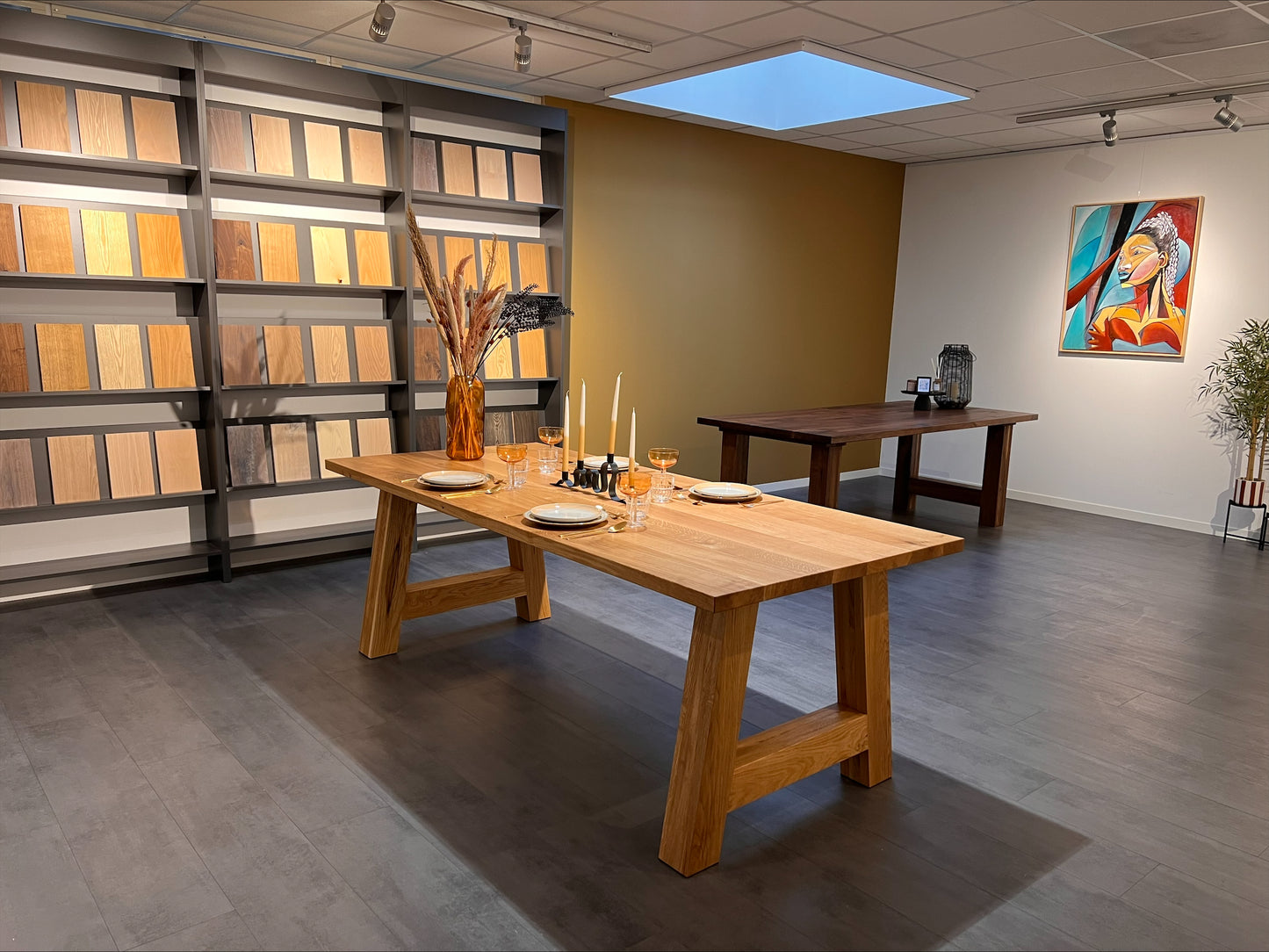 Massief Eiken Rechthoekige Tafel met Eiken A-Poot - 210x100x4 cm